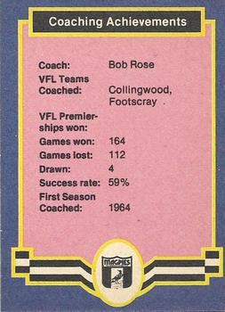 1986 Scanlens VFL #54 Bob Rose Back